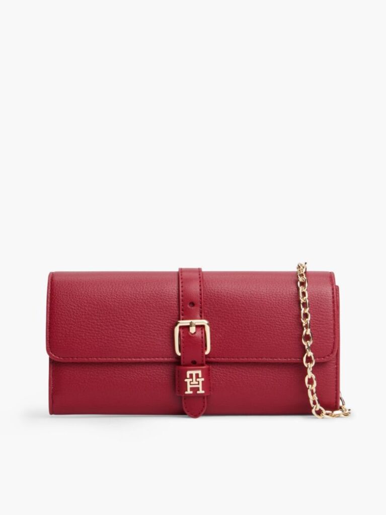 Red Buckle Flap Chain Strap Wallet  Women