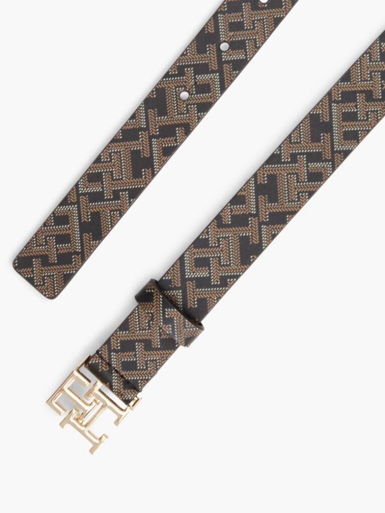 Black TH Monogram Buckle Print Leather Belt  Women