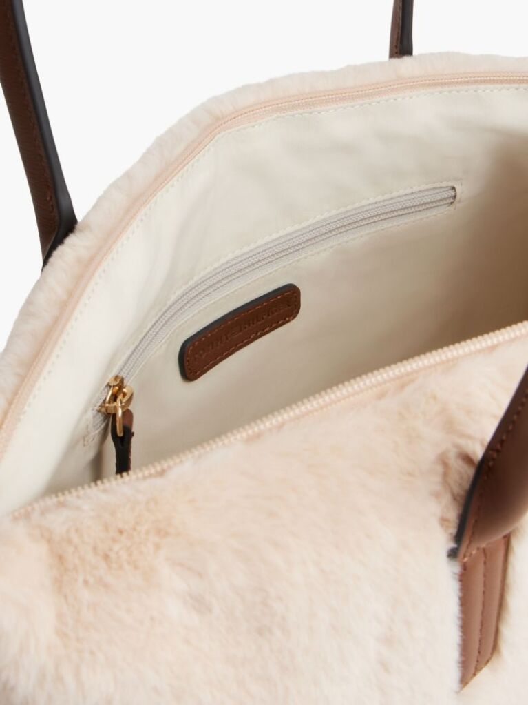 Black Popette Faux Fur Elongated Tote Bag  Women