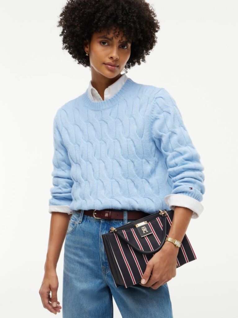 Blue Global Stripe TH Monogram Satchel  Women