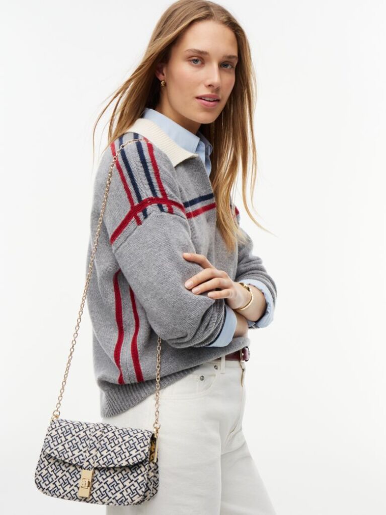 Blue Heritage Jacquard Chain Strap Crossbody Bag  Women
