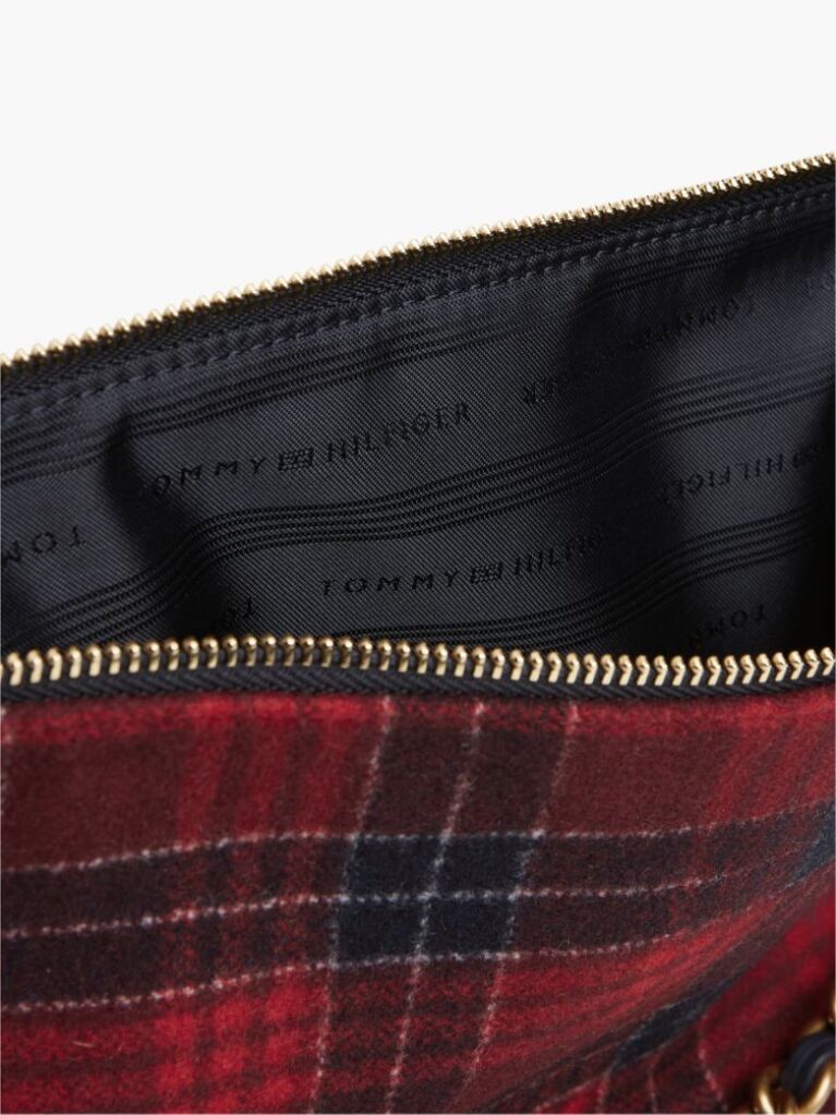 Blue Wool Blend Check Chain Shoulder Bag  Women