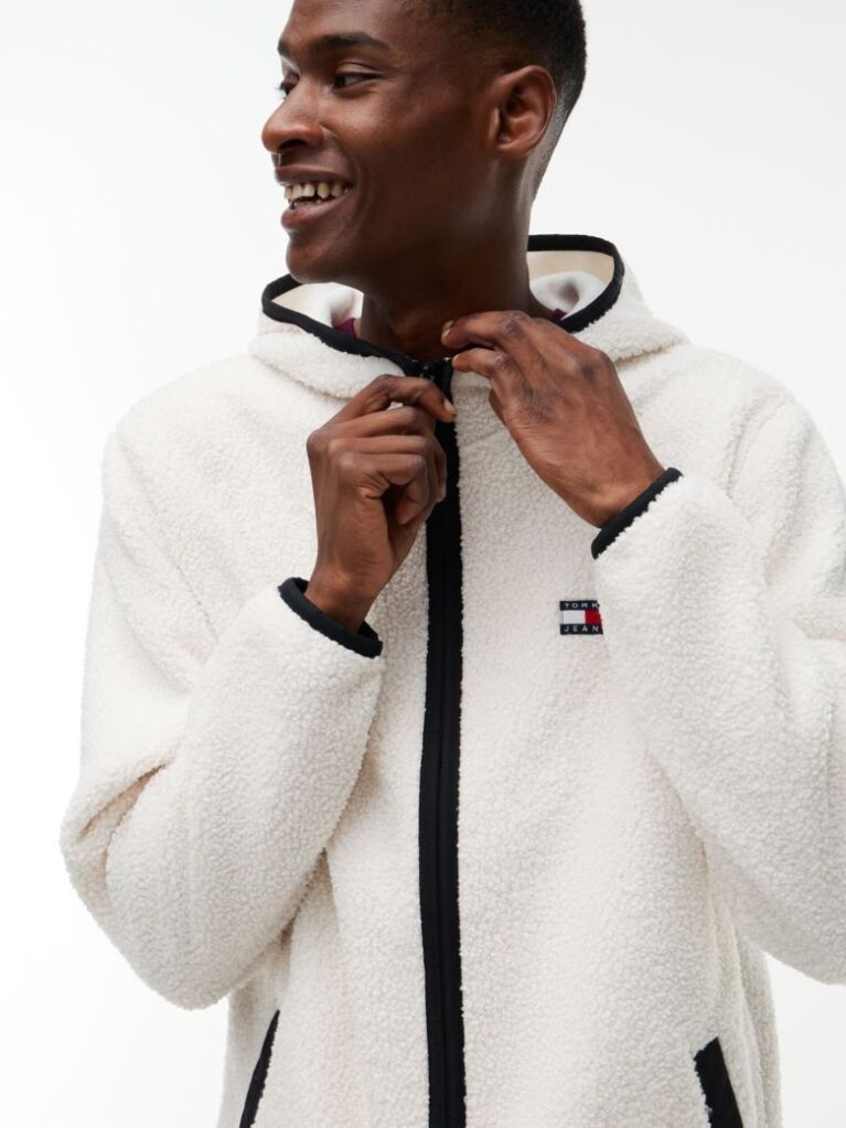 Beige Teddy Zip-Thru Hoody  Men