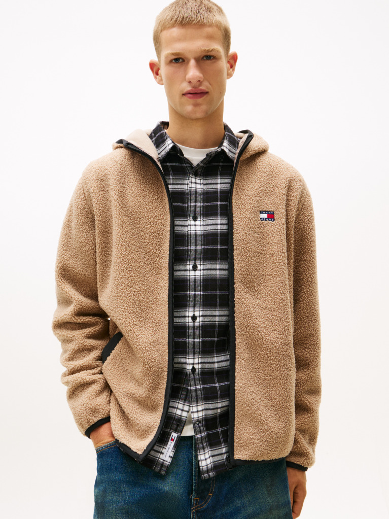 Μπεζ Teddy Hoody Με Φερμουάρ  Άνδρες