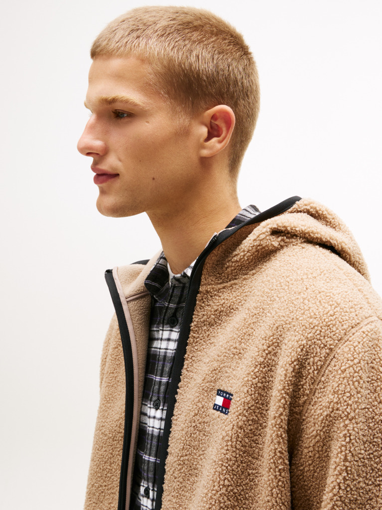 Μπεζ Teddy Hoody Με Φερμουάρ  Άνδρες