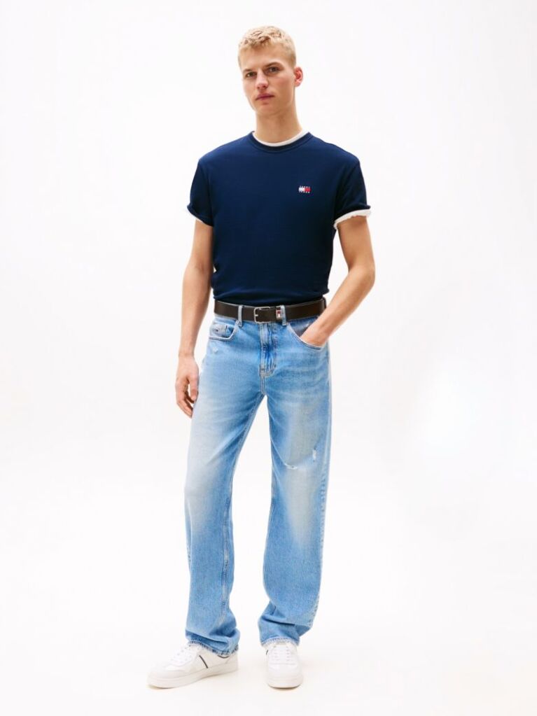 Blue Tommy Badge Crew Neck T-Shirt  Men