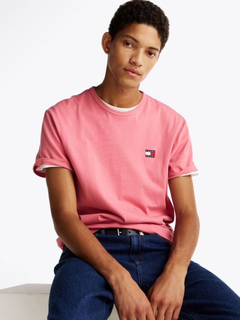 Pink Tommy Badge Crew Neck T-Shirt  Men
