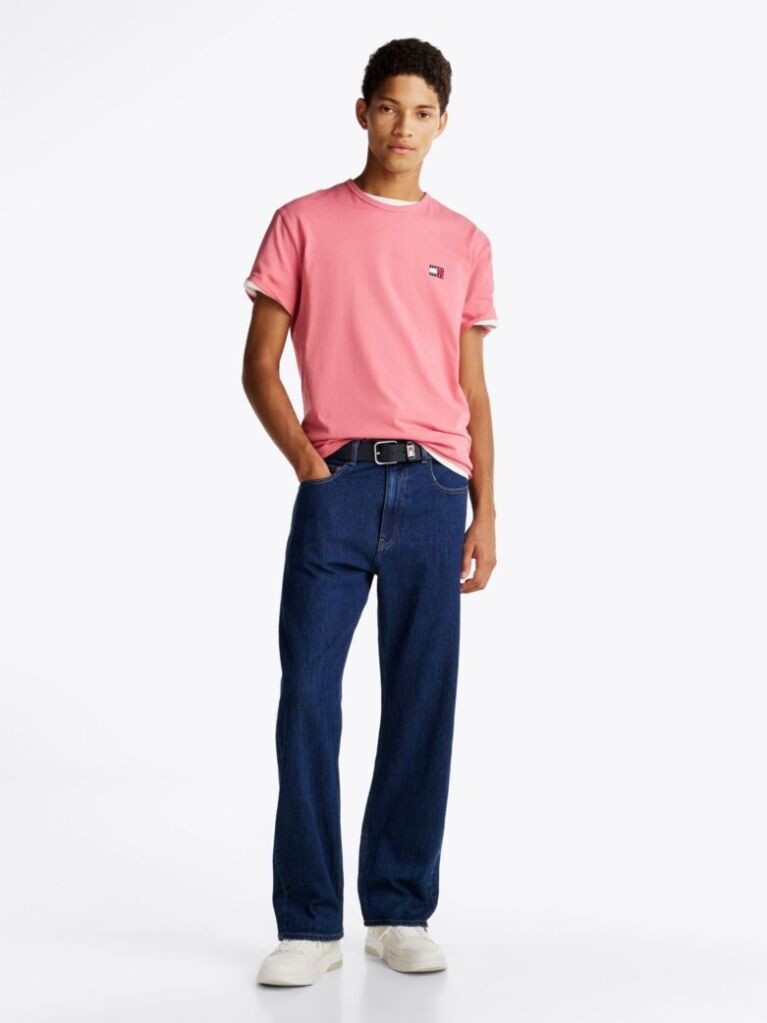 Pink Tommy Badge Crew Neck T-Shirt  Men