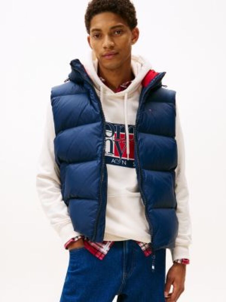 Blue Down Hooded Zip-Thru Vest  Men