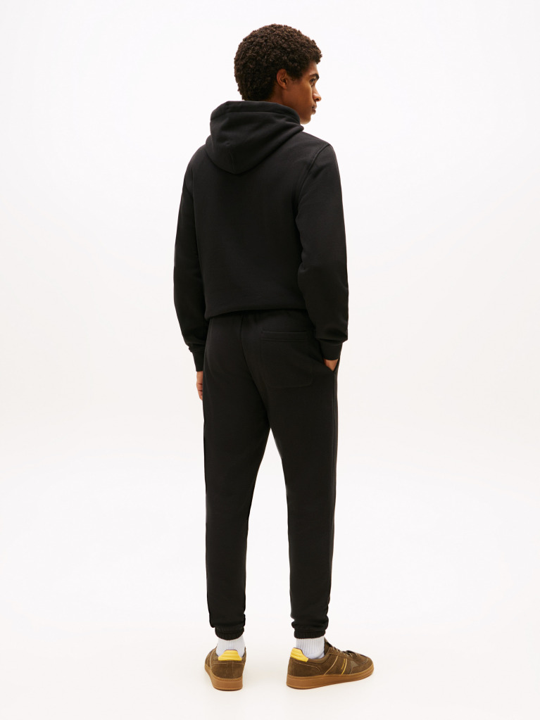 Black Tommy Flag Embroidery Cuffed Slim Joggers  Men
