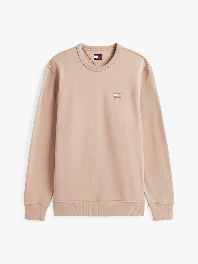 Beige Tonal Tommy Badge Crew Neck Sweatshirt  Men