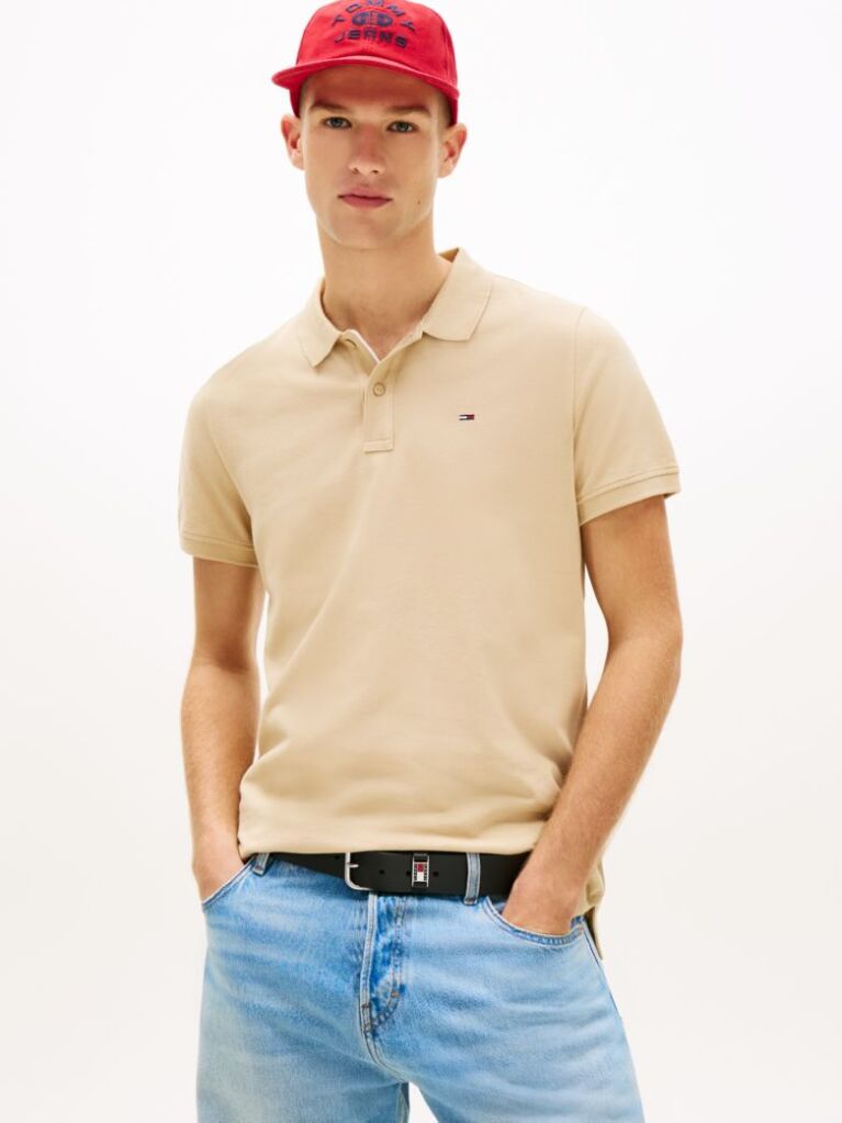 Beige Flag Patch Slim Fit Polo Shirt  Men