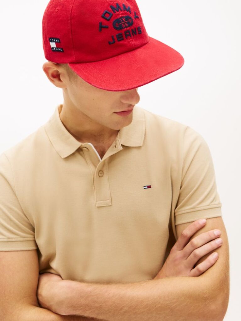 Beige Flag Patch Slim Fit Polo Shirt  Men