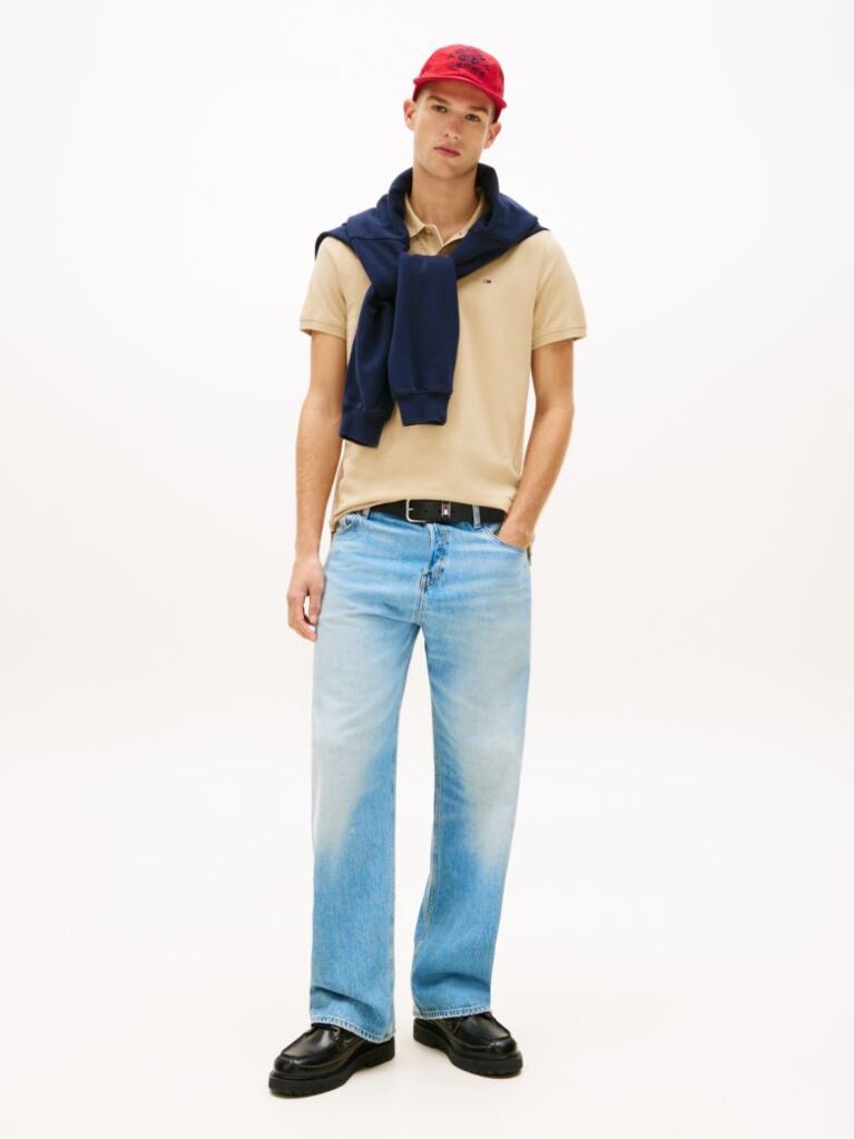 Beige Flag Patch Slim Fit Polo Shirt  Men