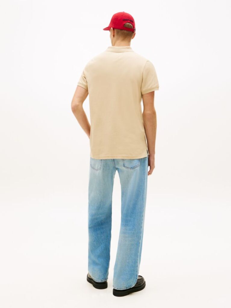 Beige Flag Patch Slim Fit Polo Shirt  Men