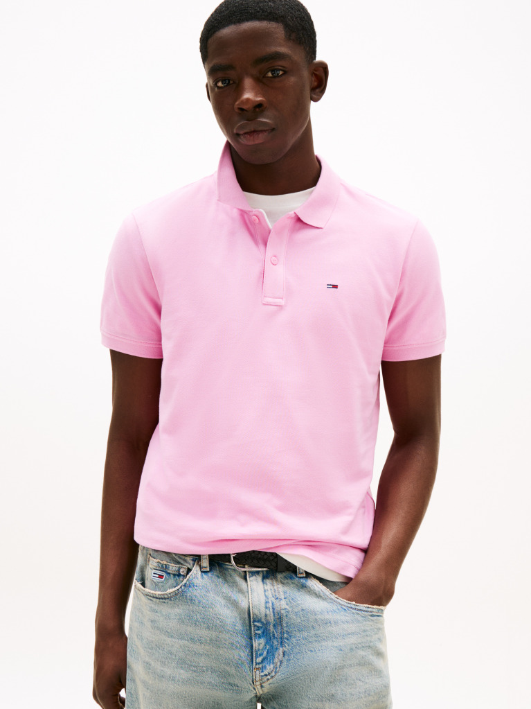 Pink Flag Patch Slim Fit Polo Shirt  Men
