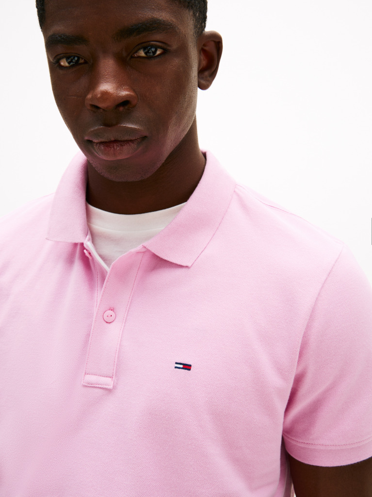 Pink Flag Patch Slim Fit Polo Shirt  Men