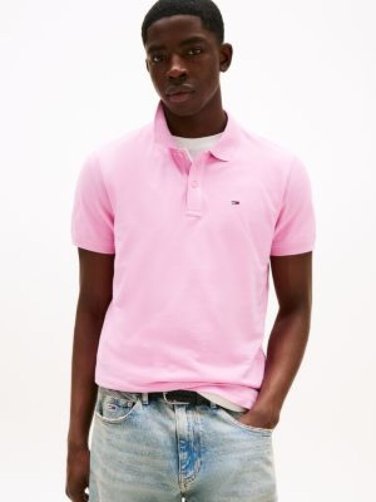 Pink Flag Patch Slim Fit Polo Shirt  Men