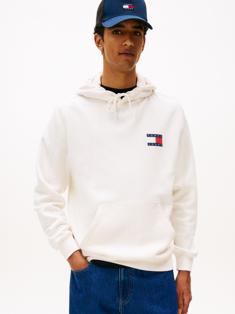 White Logo Drawstring Hoody  Men