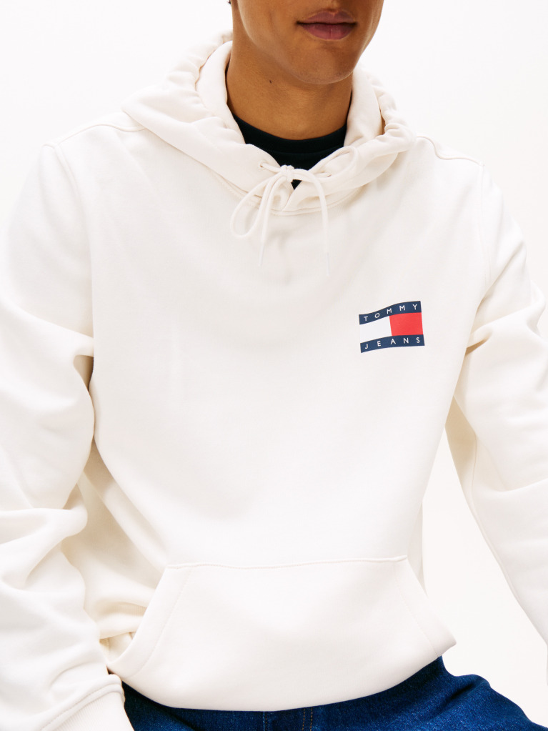 White Logo Drawstring Hoody  Men