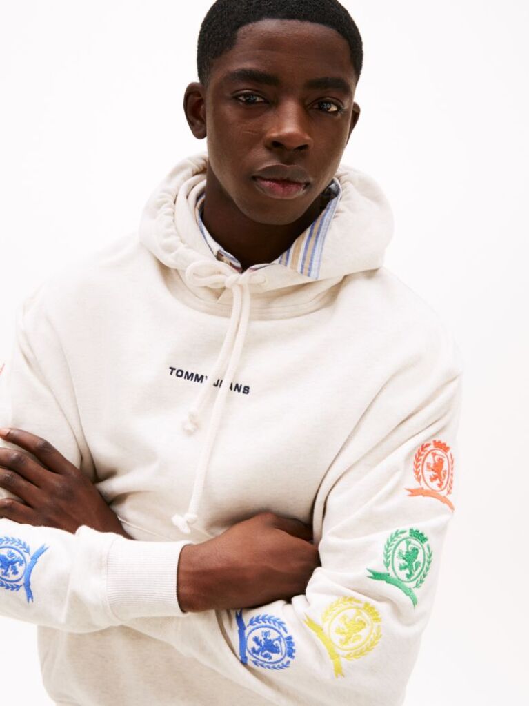 White Crest Back Graphic Relaxed Hoody  Men