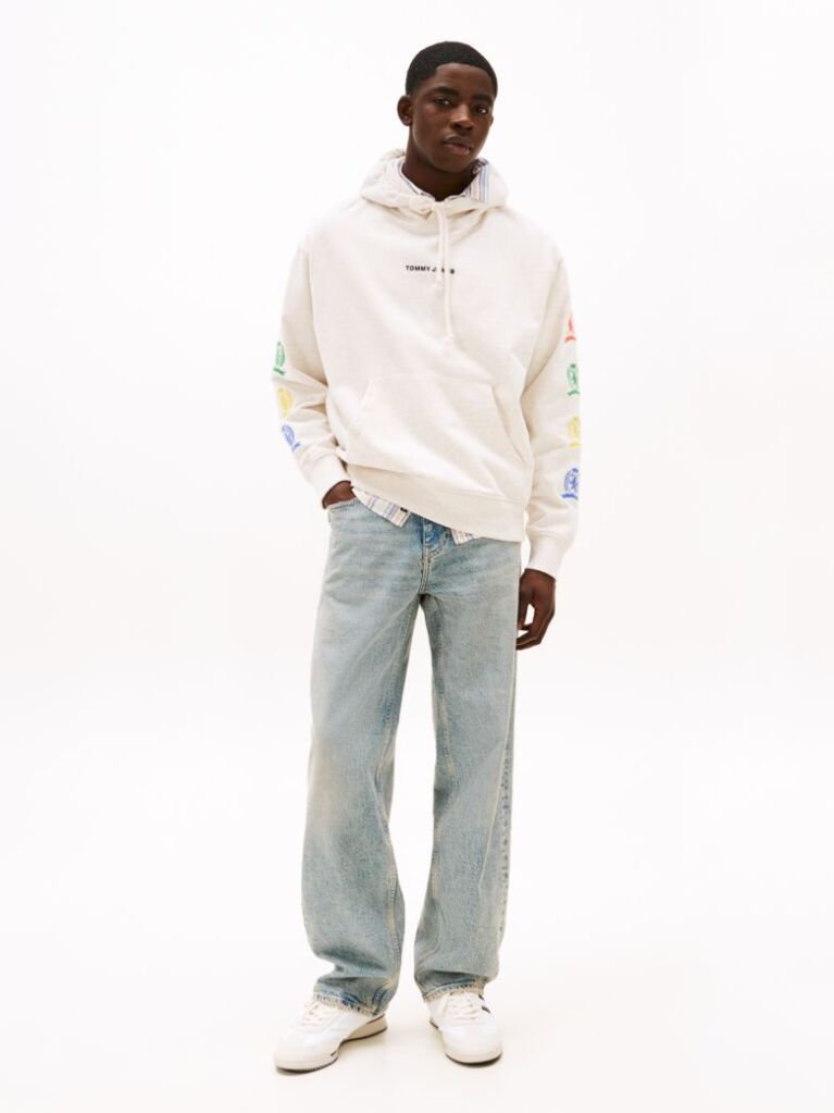 White Crest Back Graphic Relaxed Hoody  Men