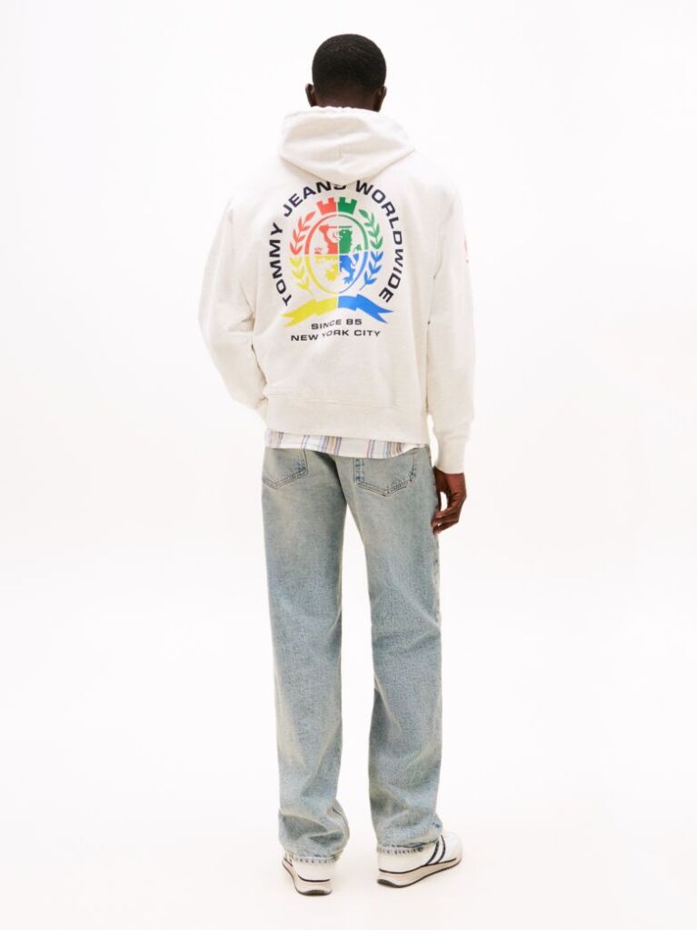 White Crest Back Graphic Relaxed Hoody  Men
