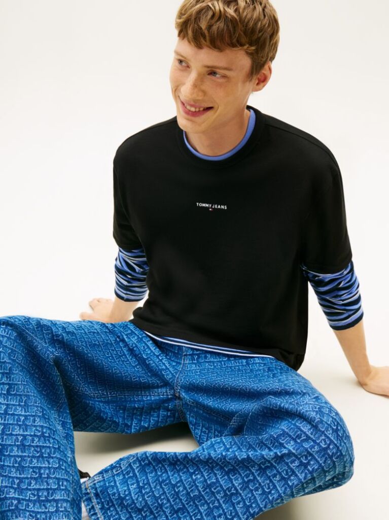 Black Logo Embroidery Relaxed T-Shirt  Men