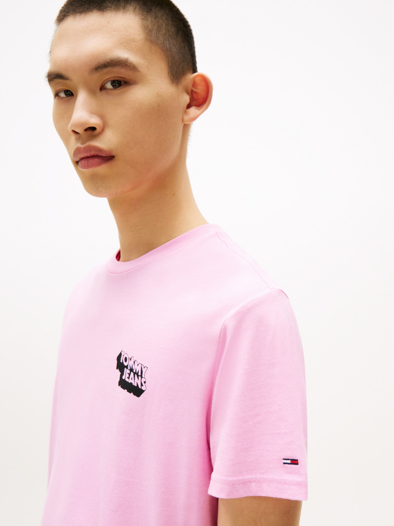Ροζ Slim T-Shirt Με Λογότυπο  Άνδρες