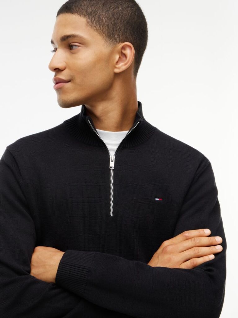 Μαύρο Slim Πουλόβερ Με Φερμουάρ Και Σημαιάκι Tommy  Άνδρες