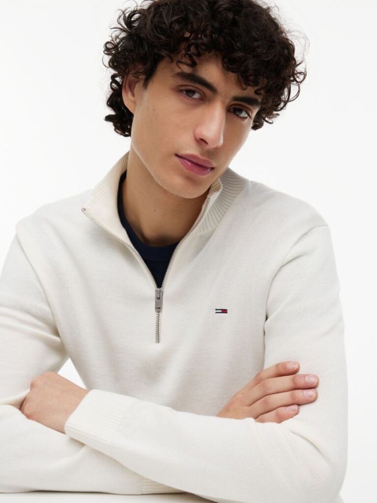 Άσπρο Slim Πουλόβερ Με Φερμουάρ Και Σημαιάκι Tommy  Άνδρες