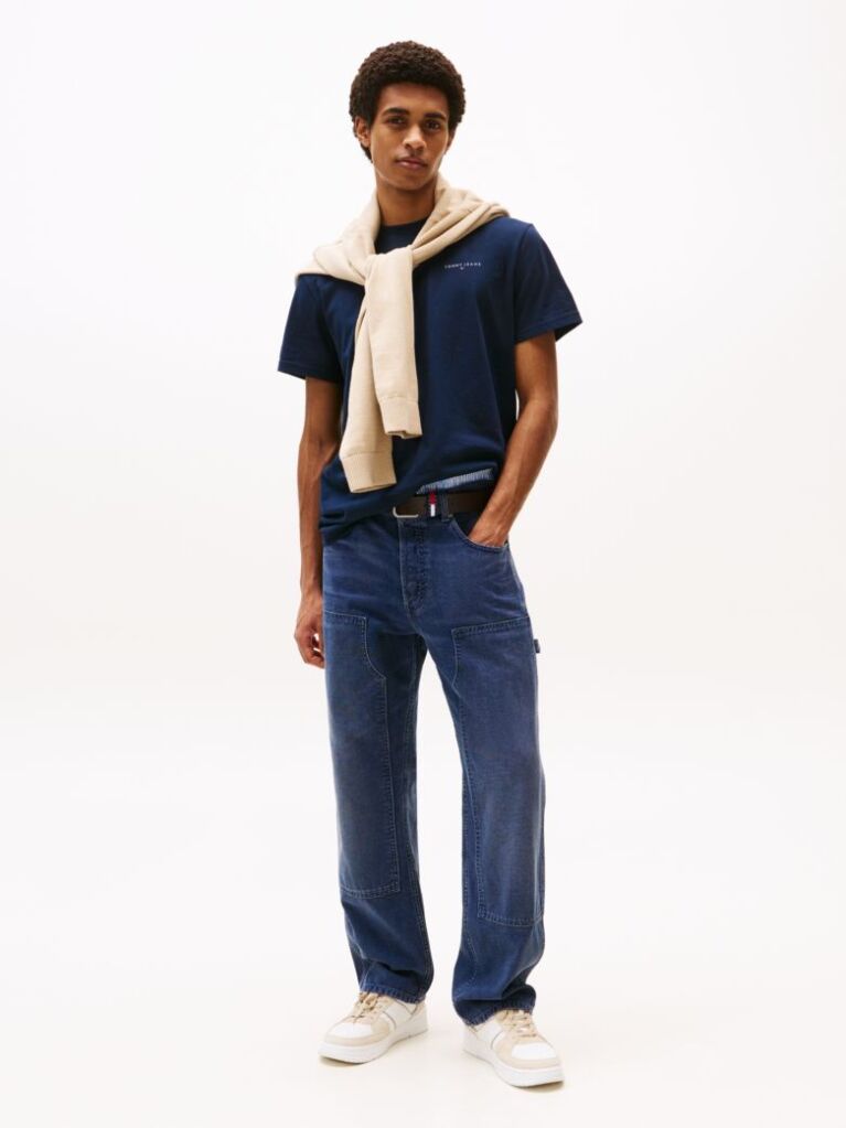 Blue Linear Logo Slim Crew Neck T-Shirt  Men