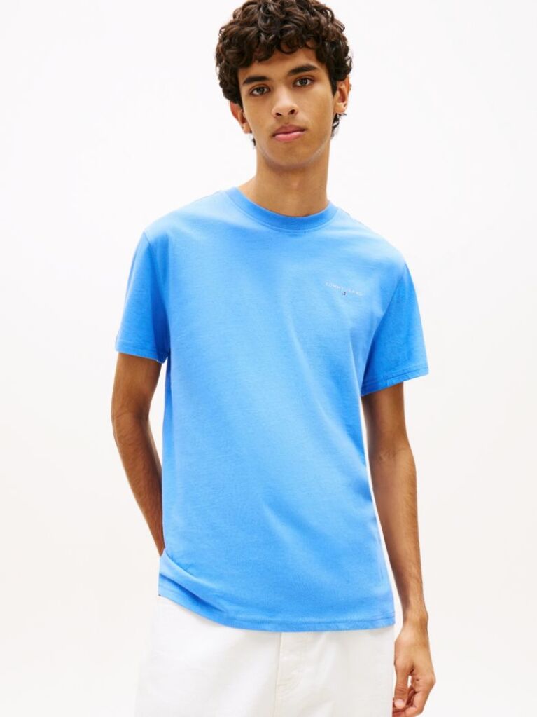 Blue Linear Logo Slim Crew Neck T-Shirt  Men