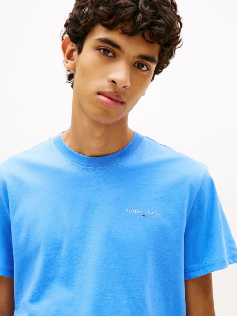 Blue Linear Logo Slim Crew Neck T-Shirt  Men