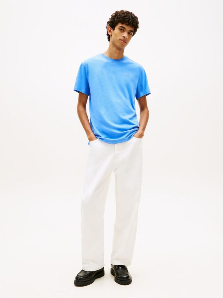 Blue Linear Logo Slim Crew Neck T-Shirt  Men