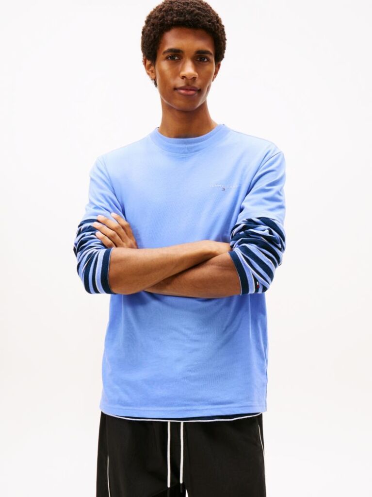 Μπλε Slim T-shirt Με Λογότυπο Και Στρογγυλή Λαιμόκοψη  Άνδρες