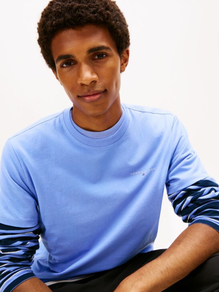 Μπλε Slim T-shirt Με Λογότυπο Και Στρογγυλή Λαιμόκοψη  Άνδρες