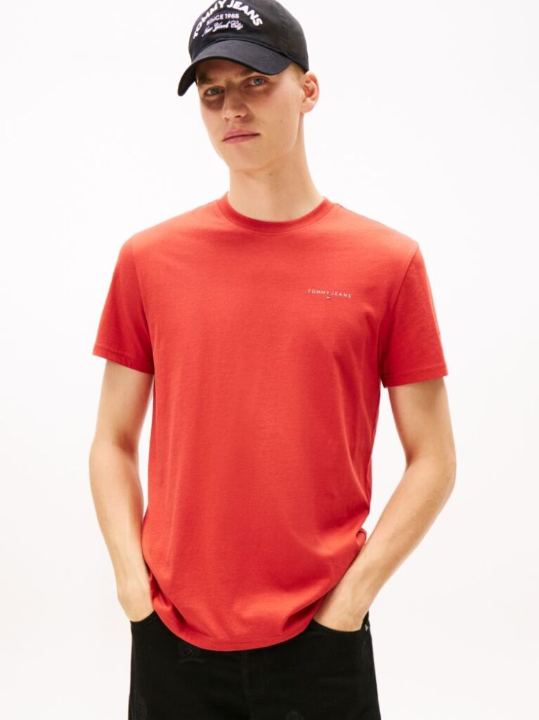 Κόκκινο Slim T-shirt Με Λογότυπο Και Στρογγυλή Λαιμόκοψη  Άνδρες