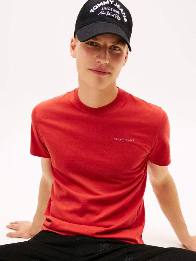 Κόκκινο Slim T-shirt Με Λογότυπο Και Στρογγυλή Λαιμόκοψη  Άνδρες
