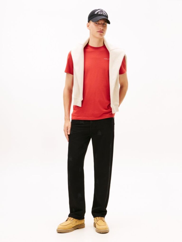 Κόκκινο Slim T-shirt Με Λογότυπο Και Στρογγυλή Λαιμόκοψη  Άνδρες