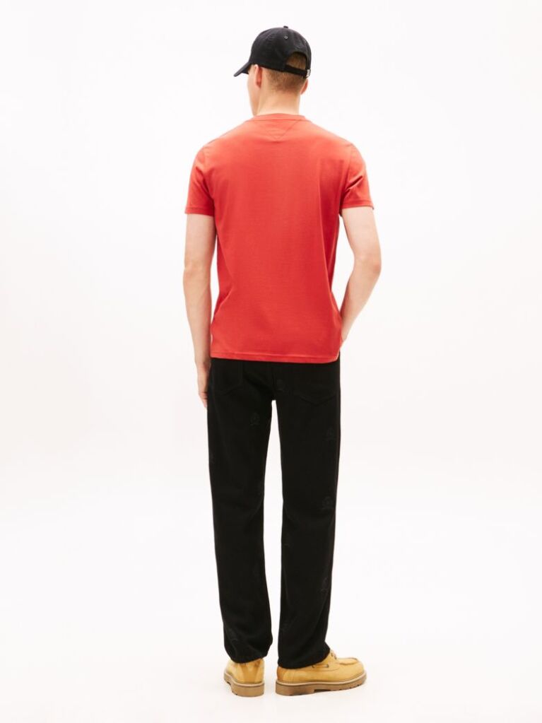Κόκκινο Slim T-shirt Με Λογότυπο Και Στρογγυλή Λαιμόκοψη  Άνδρες
