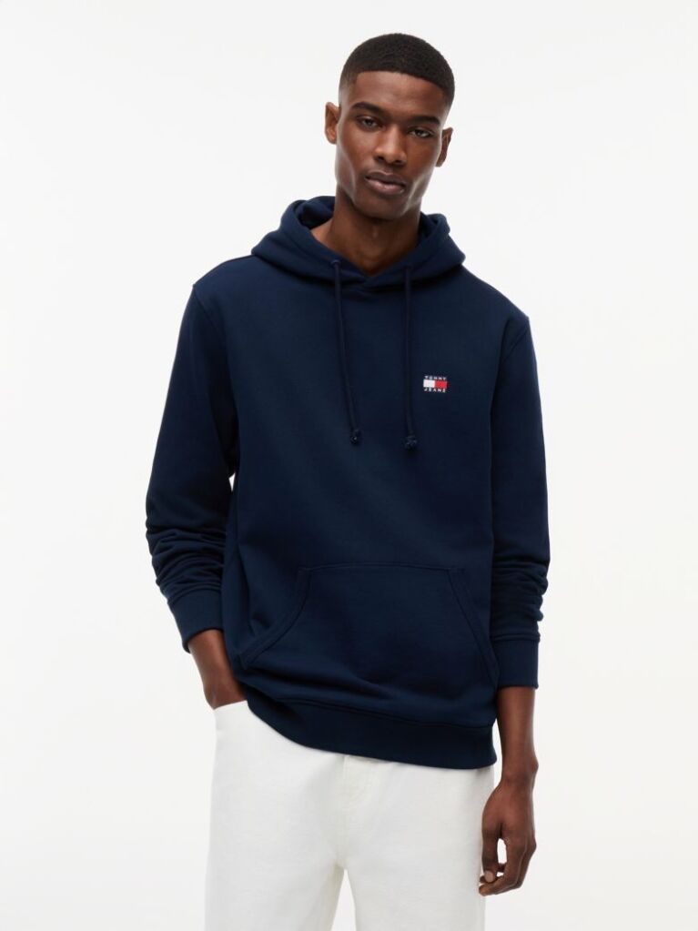 Blue Tommy Badge Brushed Terry Hoody  Men
