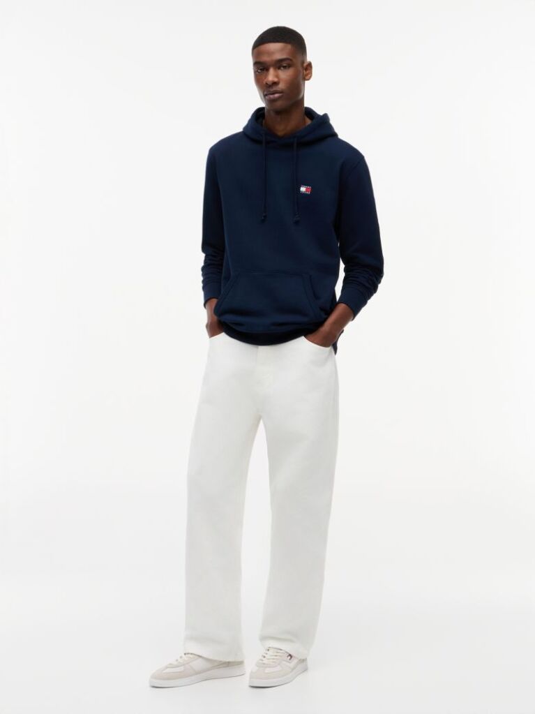 Blue Tommy Badge Brushed Terry Hoody  Men