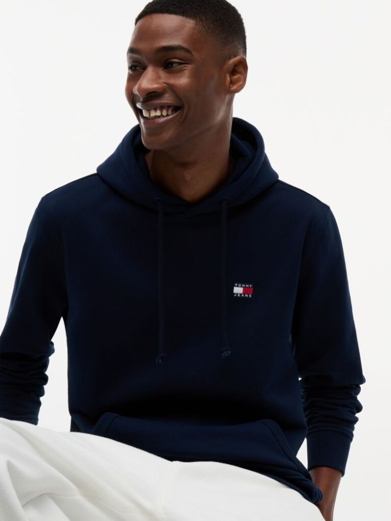 Blue Tommy Badge Brushed Terry Hoody  Men