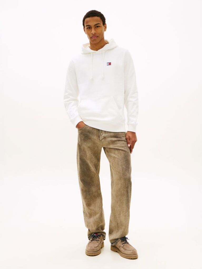 White Tommy Badge Brushed Terry Hoody  Men