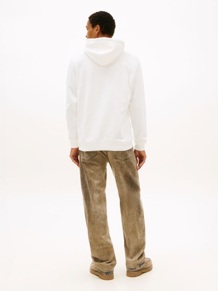 White Tommy Badge Brushed Terry Hoody  Men