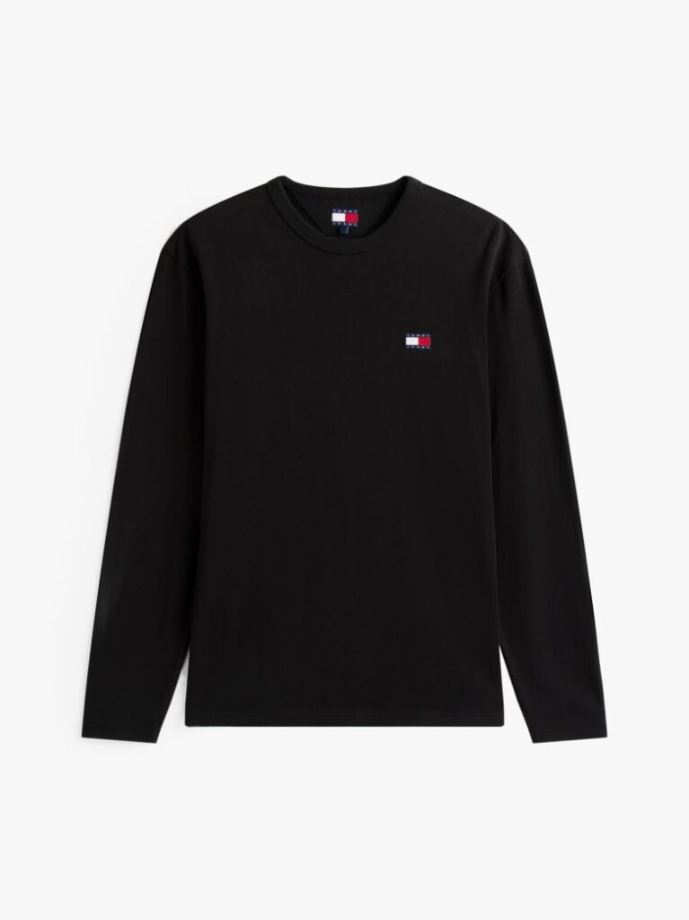 Black Tonal Tommy Badge Long Sleeve T-Shirt  Men