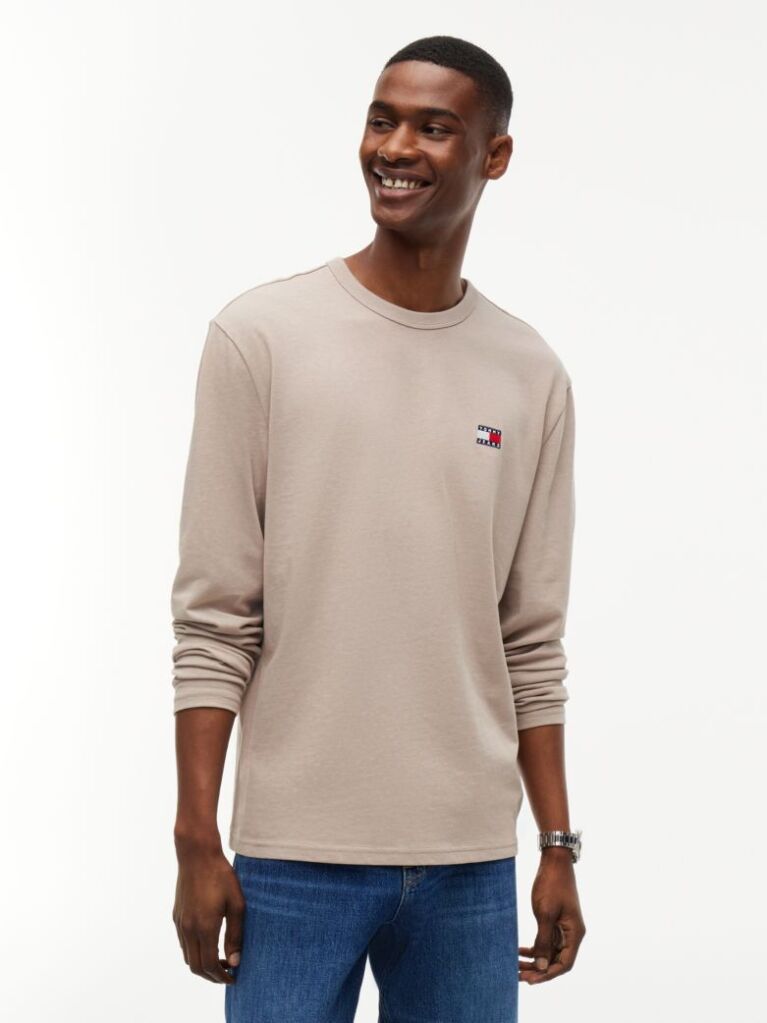 Brown Tonal Tommy Badge Long Sleeve T-Shirt  Men