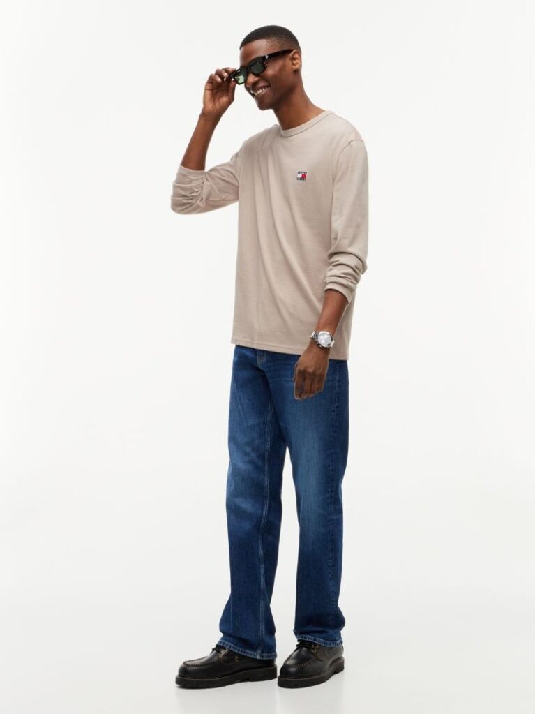 Brown Tonal Tommy Badge Long Sleeve T-Shirt  Men
