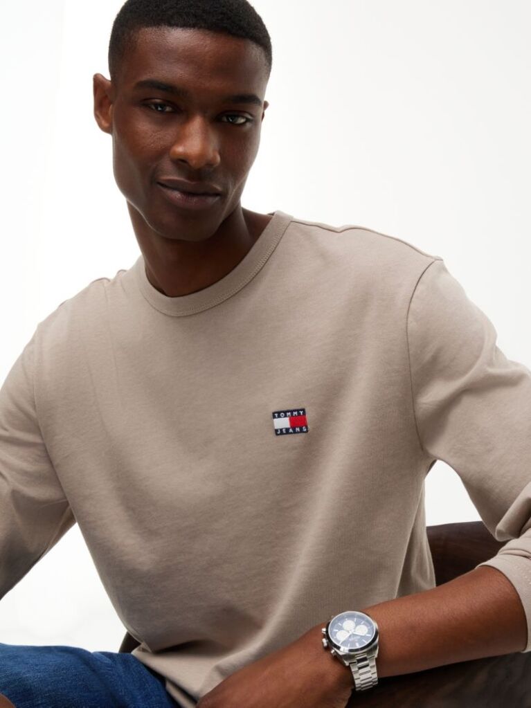 Brown Tonal Tommy Badge Long Sleeve T-Shirt  Men